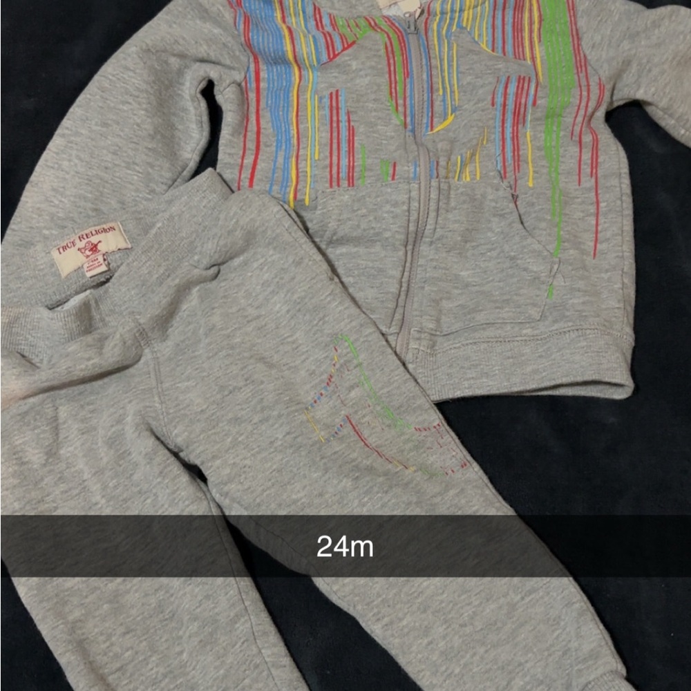 True Religion Gray Kids Matching Set with Multicolor Stripes